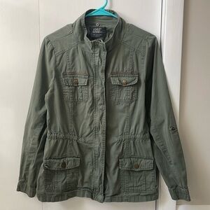 Olive Green Women’s Long Sleeve Zip Up Utility Jacket